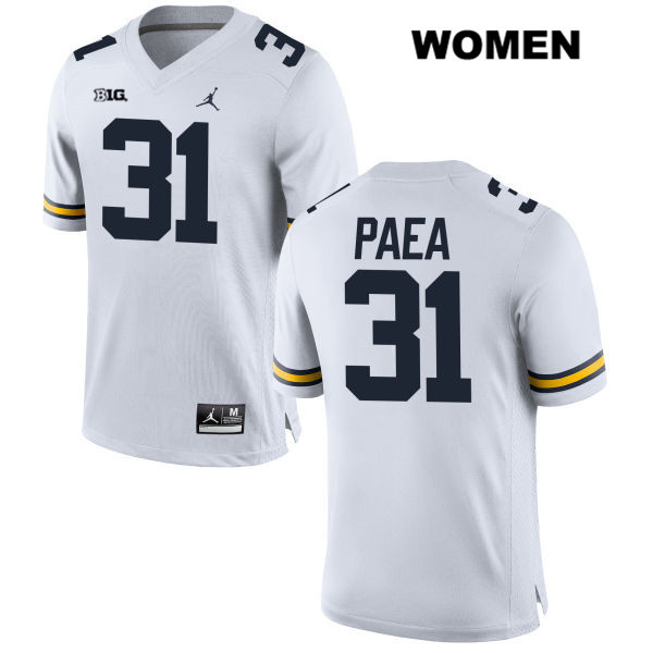 Women's NCAA Michigan Wolverines Phillip Paea #31 White Jordan Brand Authentic Stitched Football College Jersey OY25L25VG